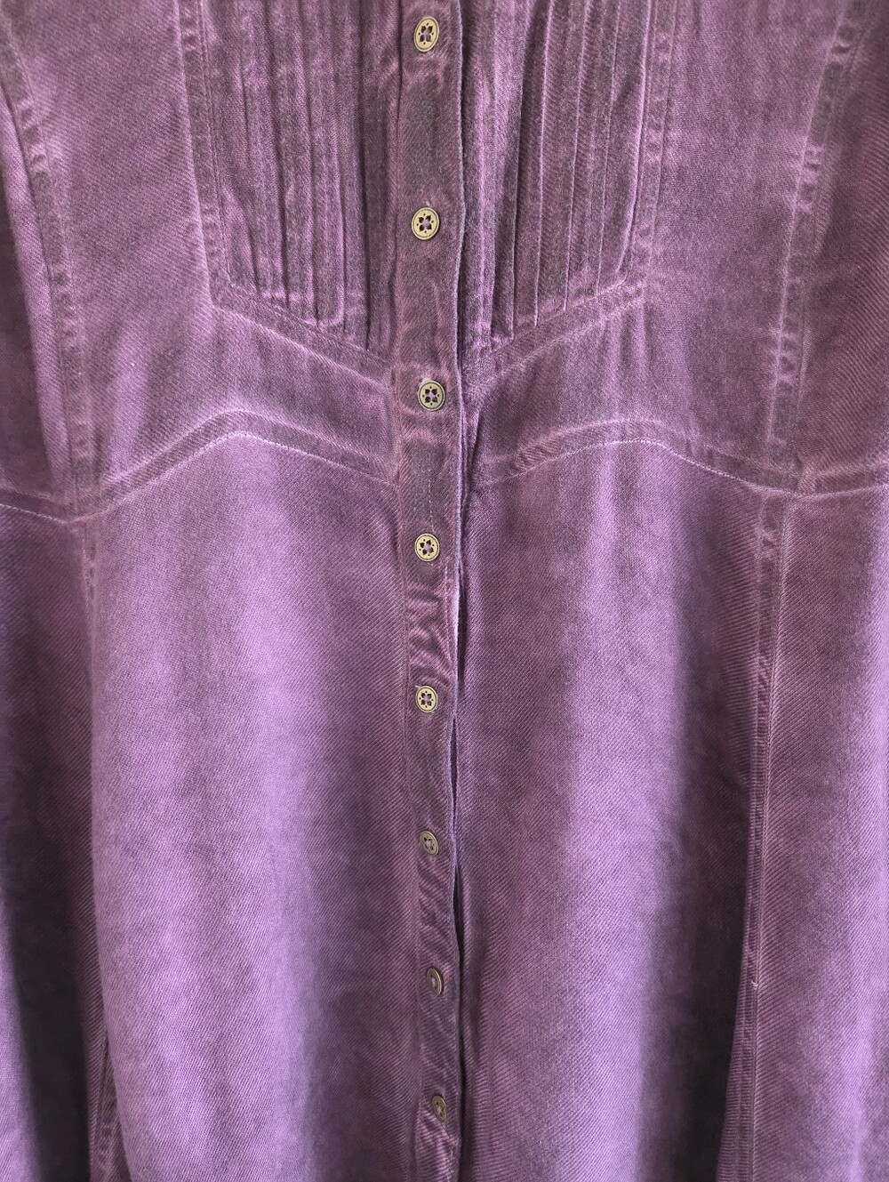 Soft Surroundings Dress Purple Pigment Wash Shirt Dress Pintuck Tunic Boho L - Picture 8 of 10